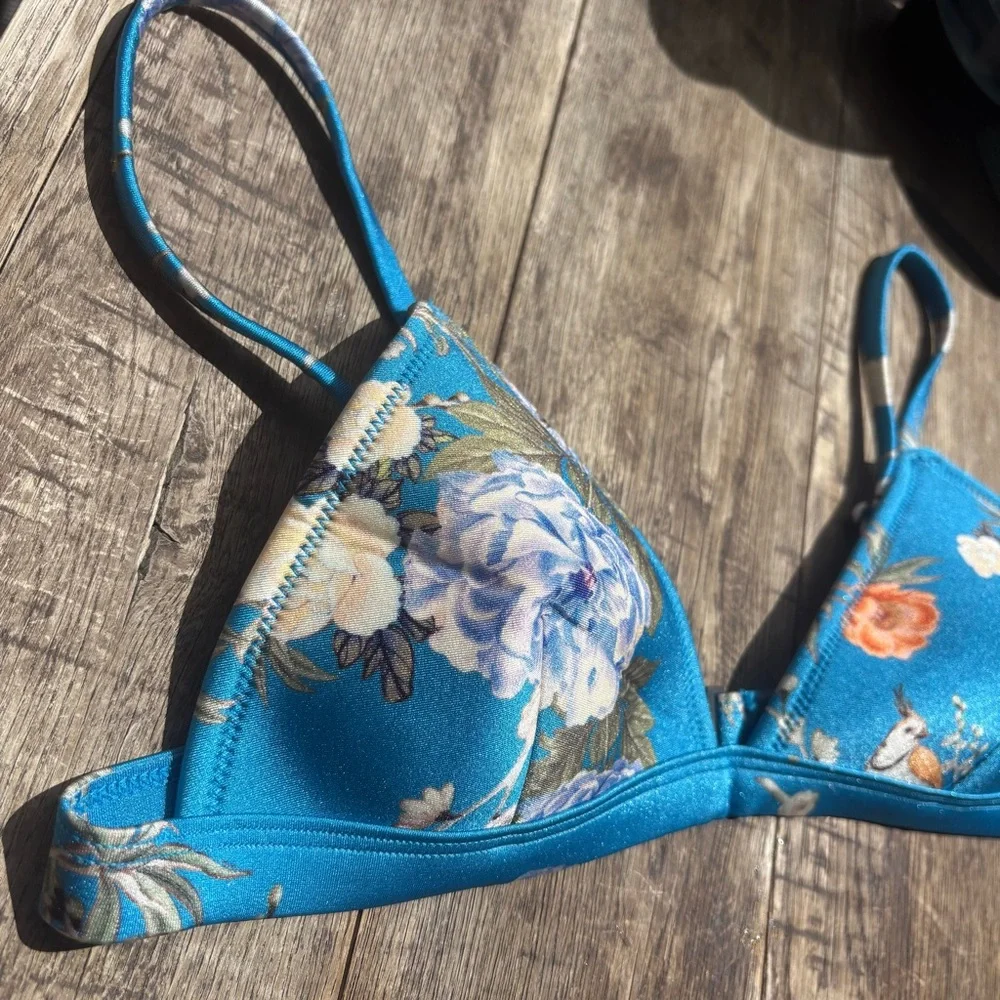 triangl swimwear Blue Floral Triangle Bikini Top